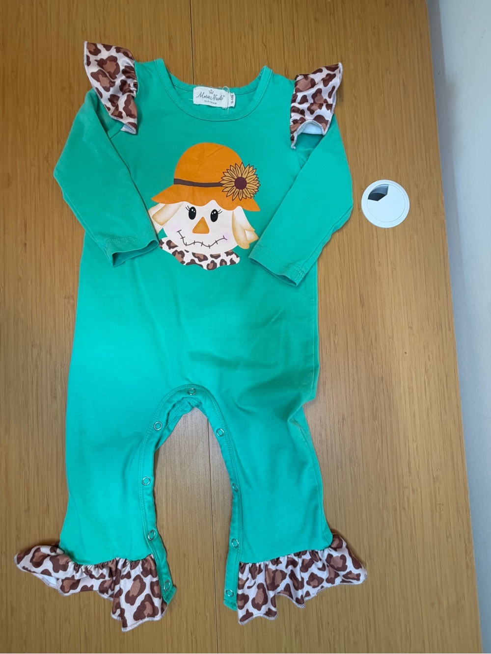 Baby Girls Teal Scarecrow Ruffle One-Piece Bodysuit